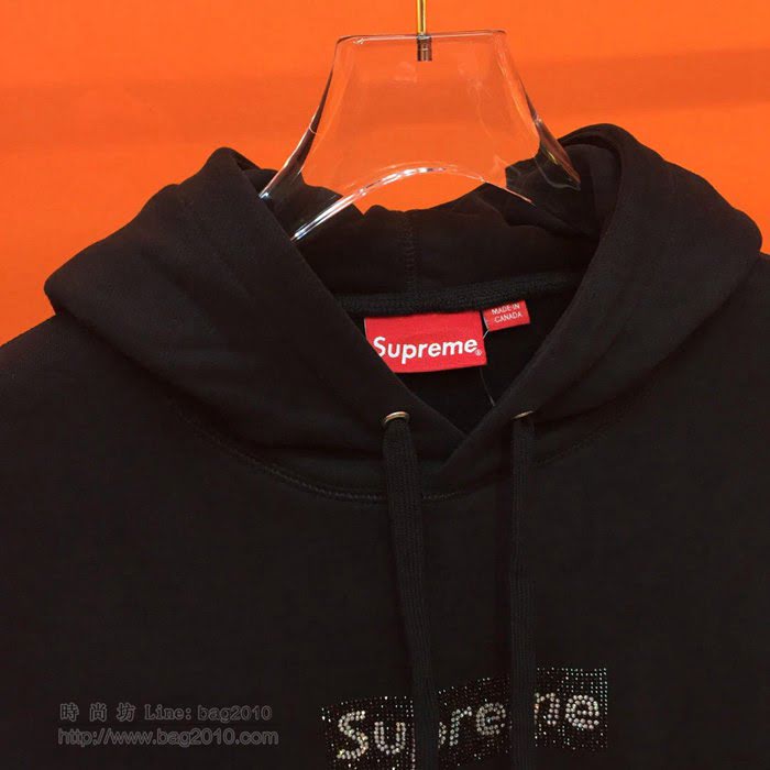 Supreme男裝 19-20FW施華洛世奇新款 最高品質 黑色 Supreme男士連帽套頭衛衣 男士秋季最新單品  tzy2356